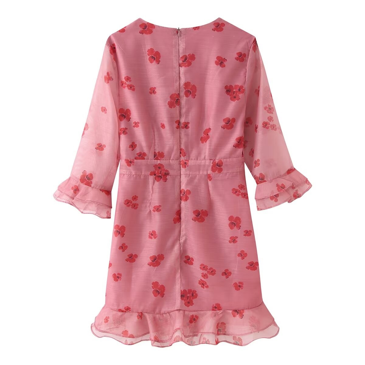 Elegant Floral Print Ruffle Chiffon Dress