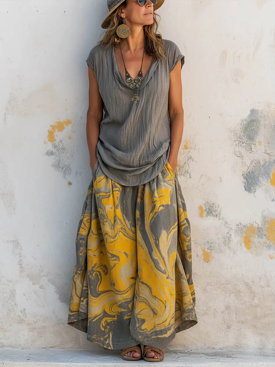 Women's Printed Tank Top and Wide-Leg Pants Two-Piece Set
