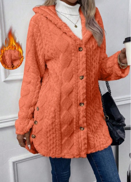 Women's Hooded Double-Fleece Cardigan Long-Sleeve Casual Warm Jacket