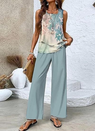Women's Sleeveless Double-Layer Tank Top Casual Set