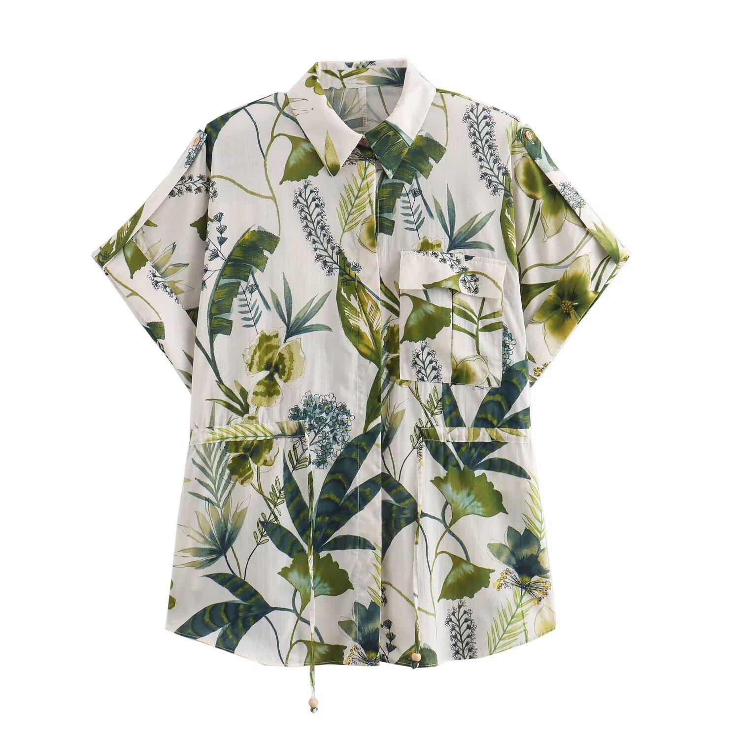Women's Printed Shirt and Straight-Leg Pants Set with Waist Detail
