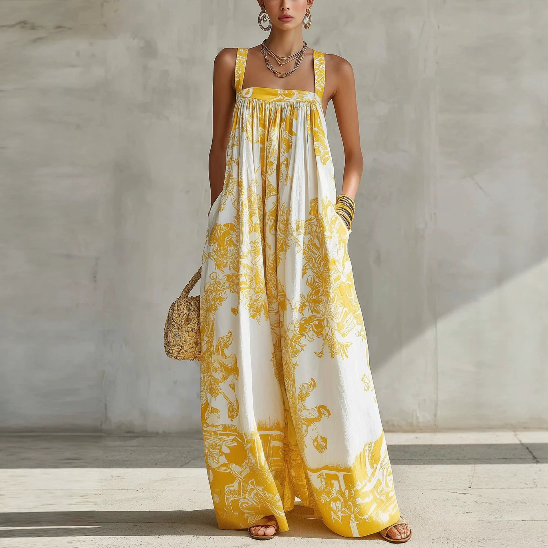 Bohemian Floral Print Maxi Dress with Oversized Flowy Silhouette