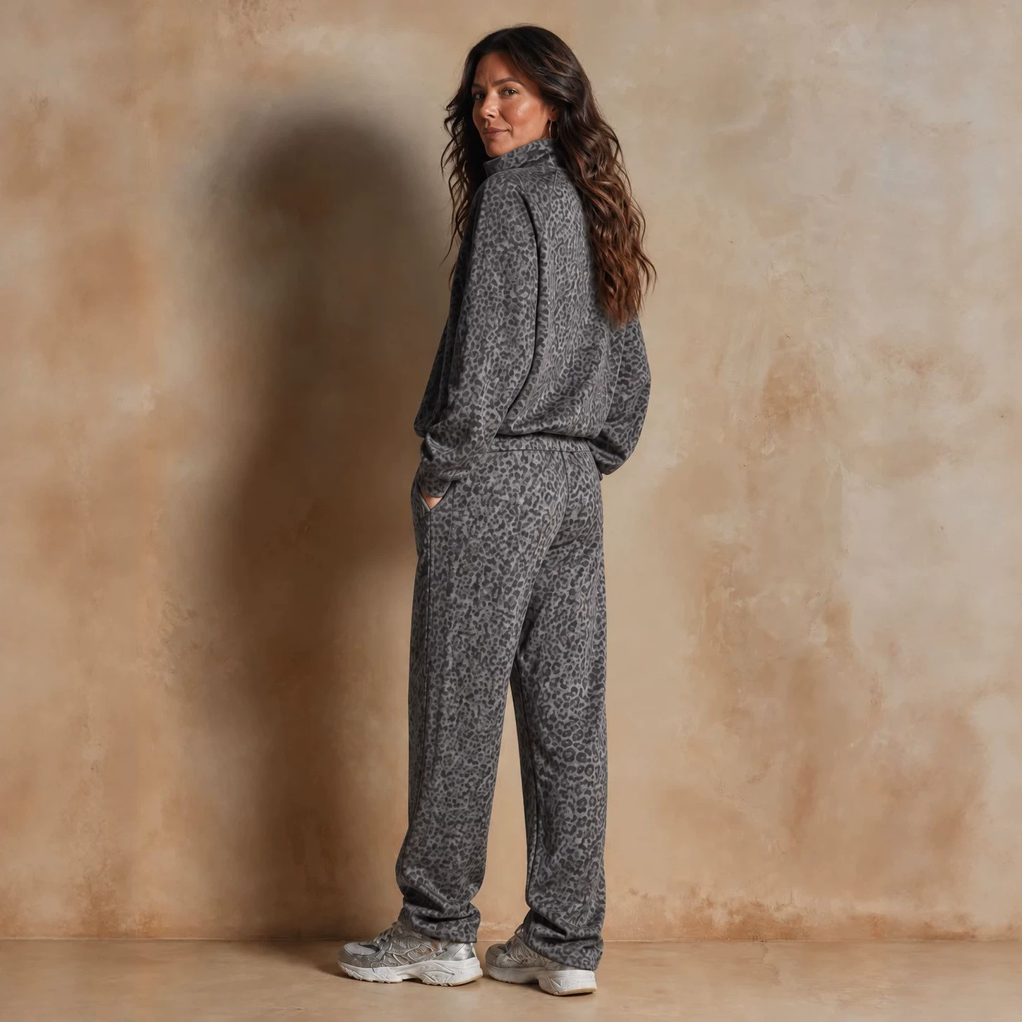 Women's Leopard Print Zip-Up Track Jacket and Pants Set
