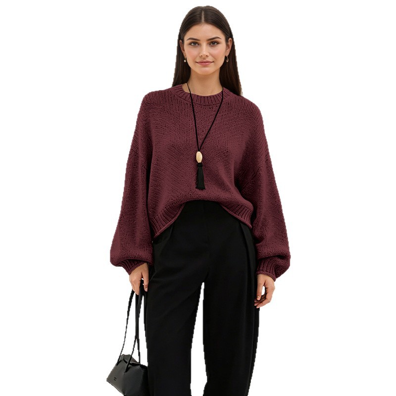 Women's Loose Crewneck Pullover Sweater Casual Knit Top