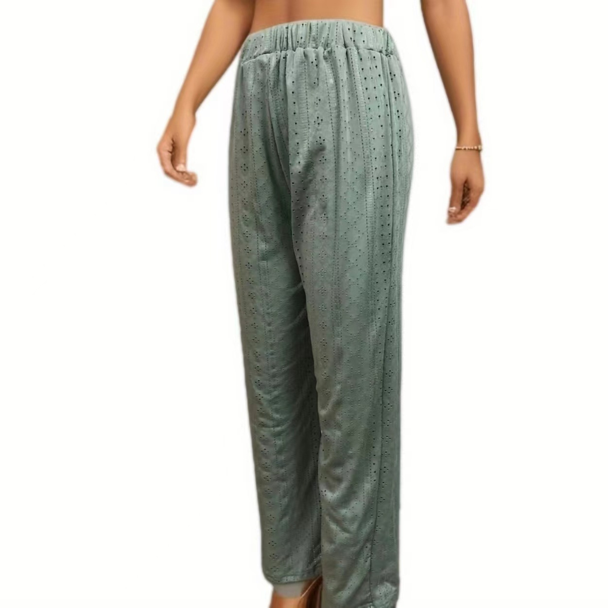 Women's Casual Solid Color Hollow Out High Waist Straight Leg Pants