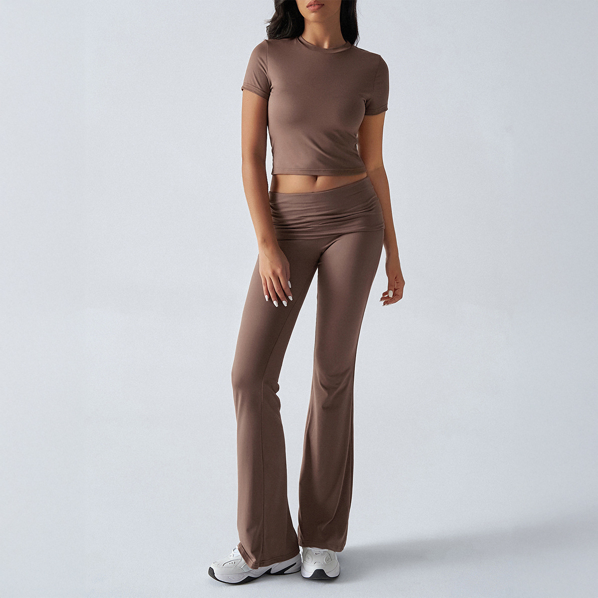 Women's Solid Color Slim Fit Short Sleeve Top and Pants Set