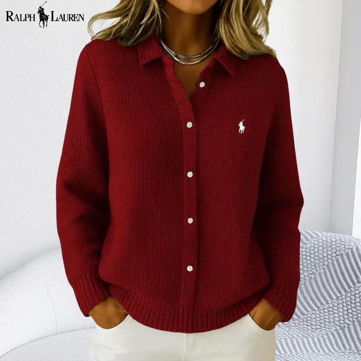Women's Collared Button-Front Cardigan Sweater, Solid 3D Print Knit, Loose Fit