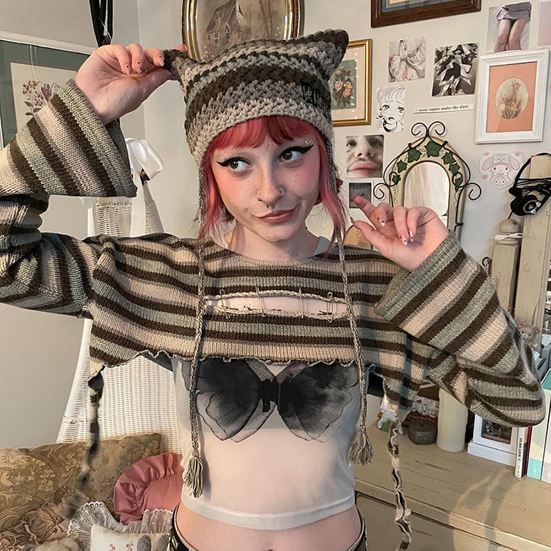 Striped Slimming Pullover Sweater for Women