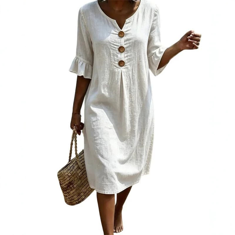 Women's Floral Print Three-Button Midi Dress