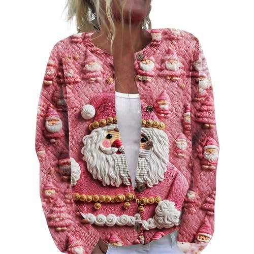 Women's Christmas Santa Print Cardigan Sweater