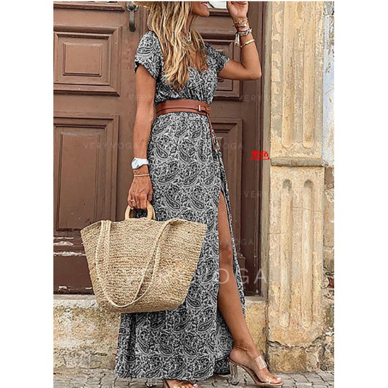Bohemian V-Neck Floral Print Midi Dress