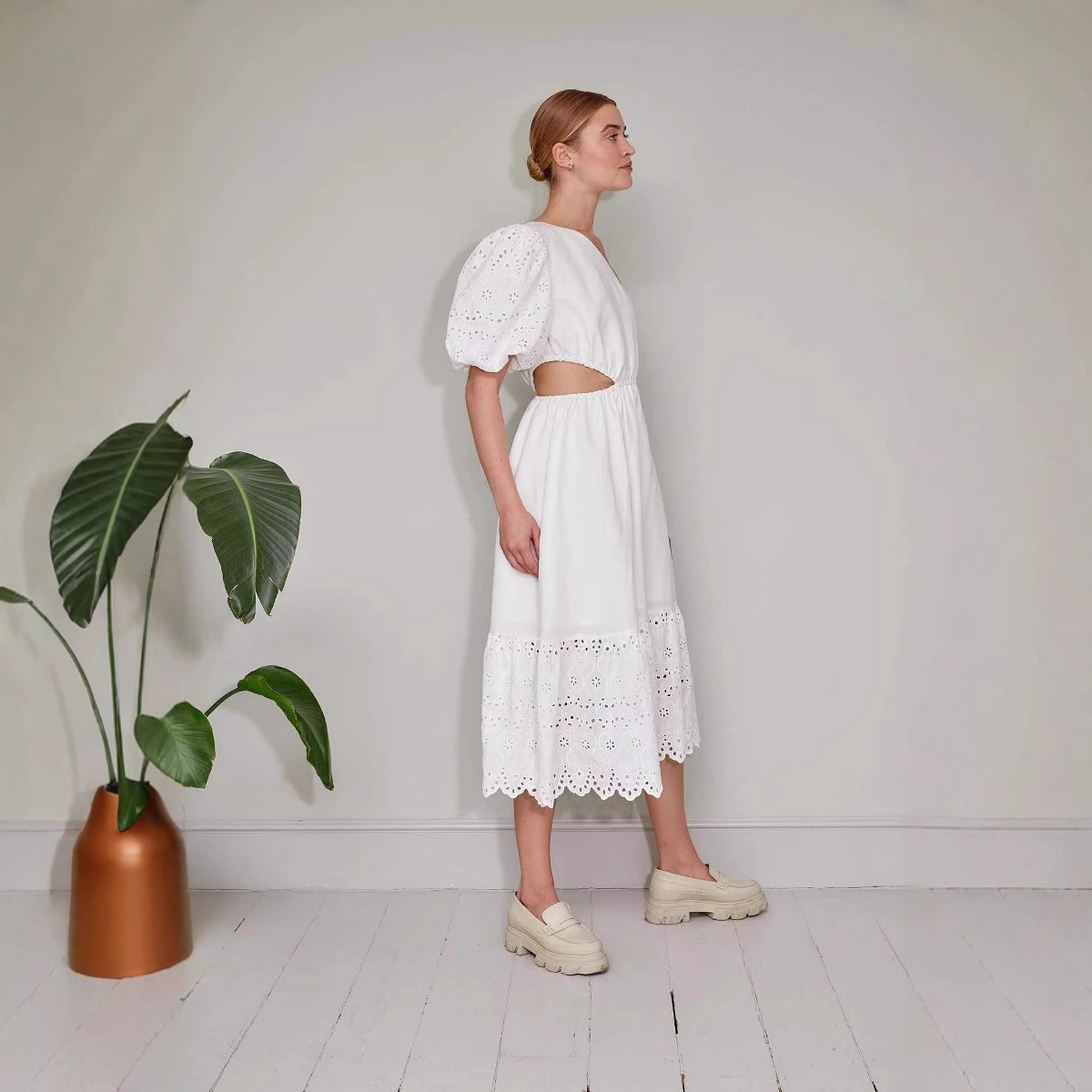 Bohemian Lace Trim White Beach Maxi Dress Off-Shoulder