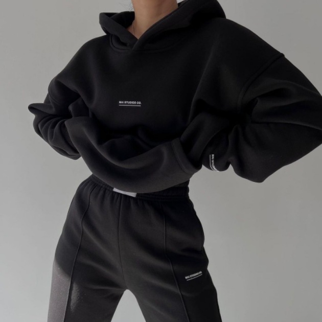 Women's Fleece-Lined Hoodie and Pants Set with Print
