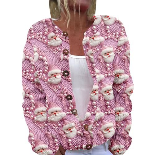 Women's Christmas Santa Print Faux Sweater Cardigan