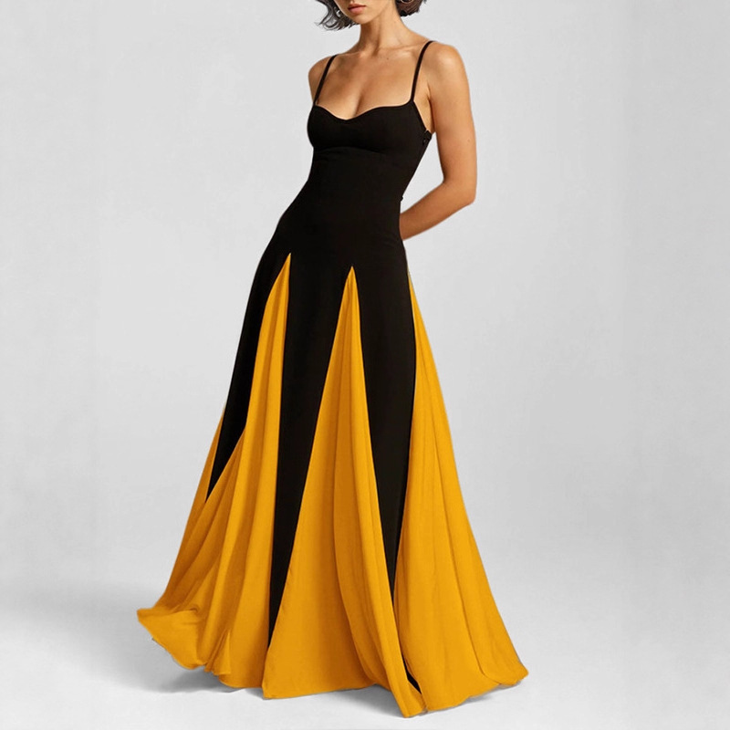Women's Color-Block Sleeveless A-Line Maxi Dress with Cinched Waist
