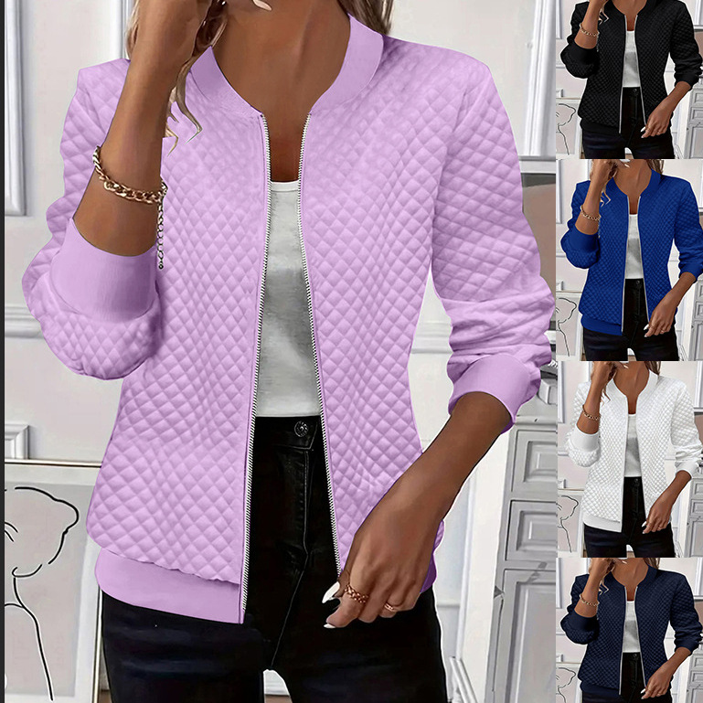 Women's Solid Color Long Sleeve Knit Zip Jacket