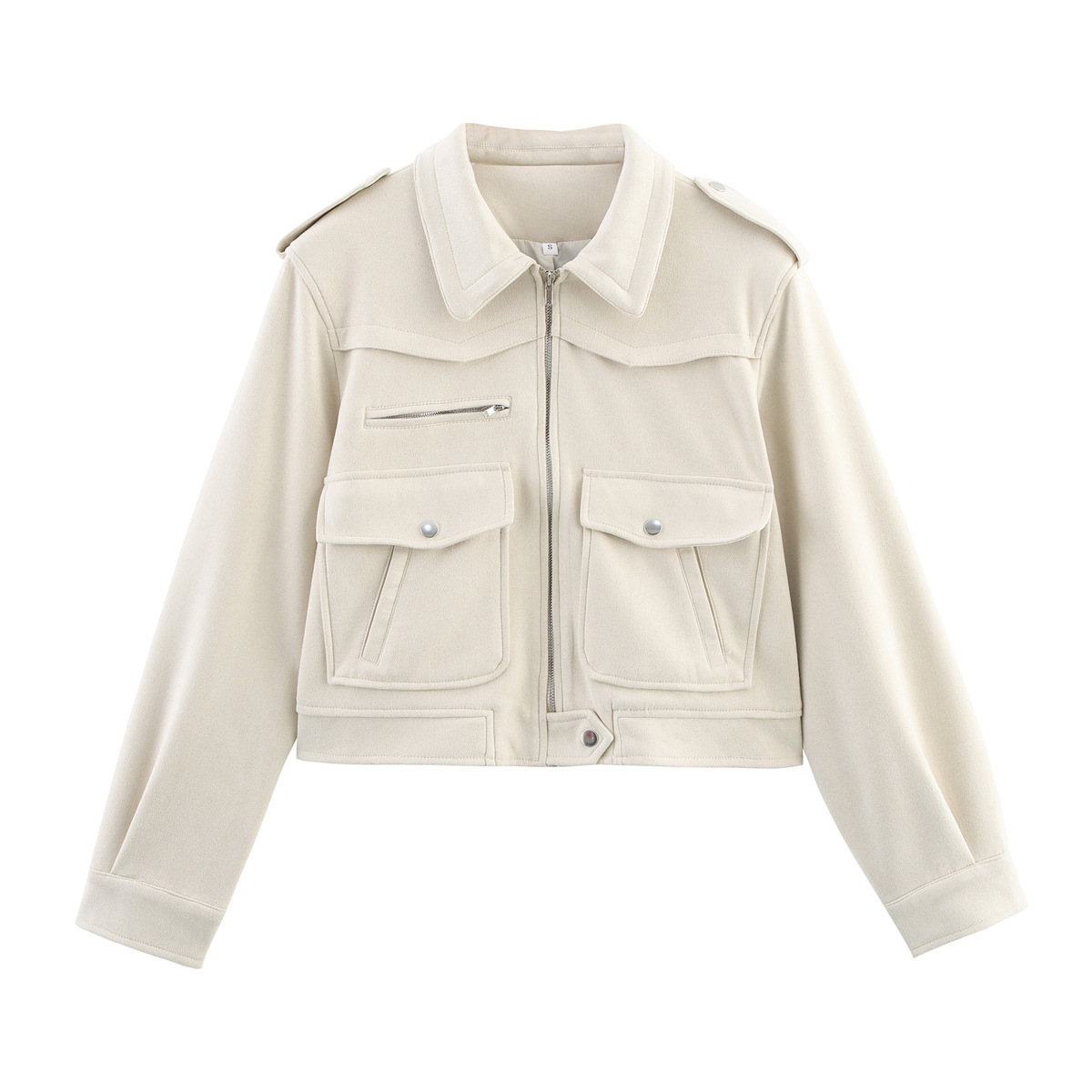 Women's Round Neck Single-Breasted Faux Suede Jacket