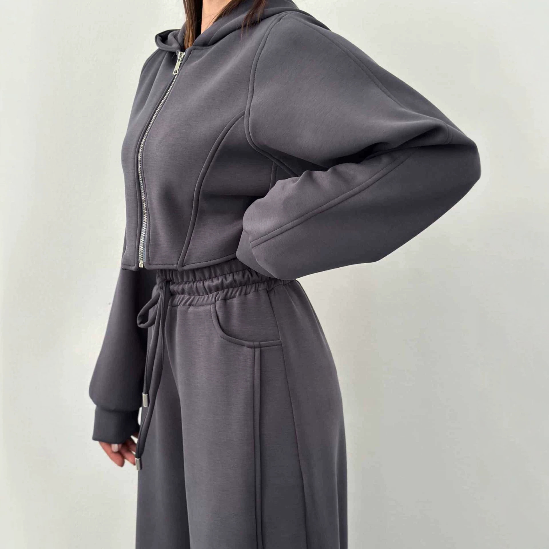 Women's Zip Hooded Track Jacket and Drawstring Pants Two-Piece Set