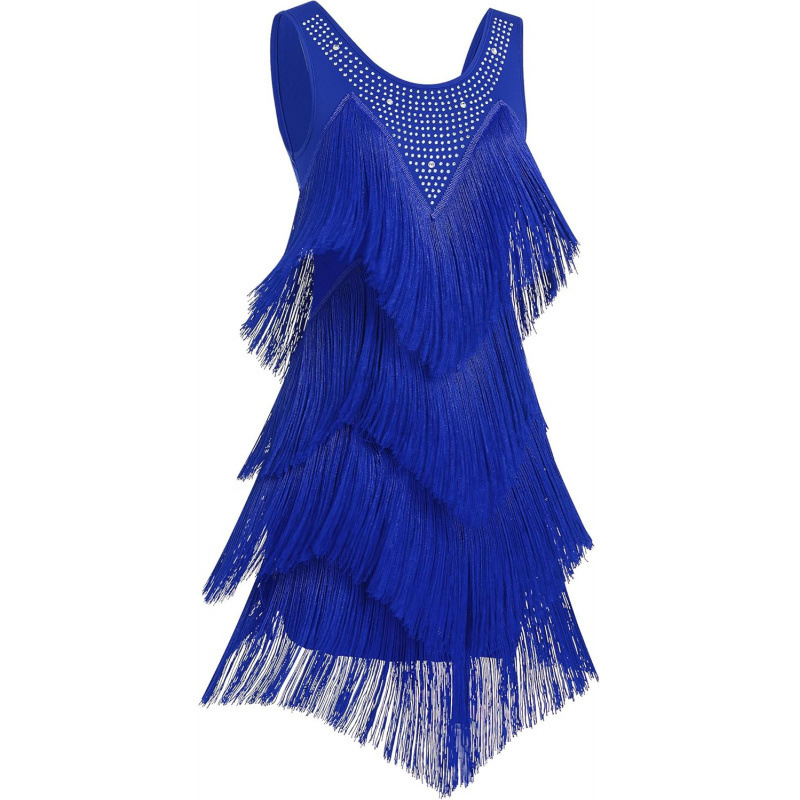 Women's Sleeveless Rhinestone Fringe Latin Dance Dress