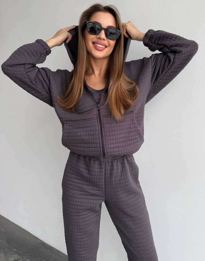 Women's Waffle Knit 3-Piece Sweatsuit Set Long Sleeve Solid Color