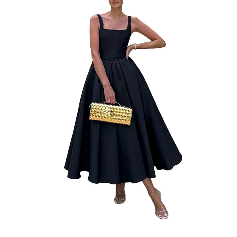 Women's Elegant Pleated Waist Midi Dress