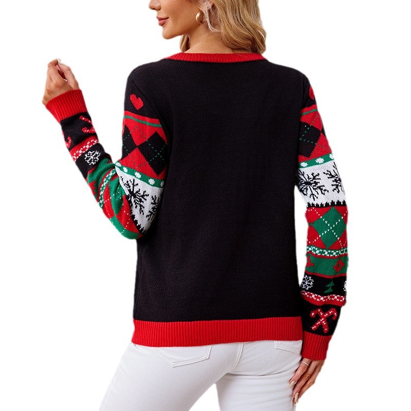 3D Reindeer Sequin Embroidered Christmas Sweater