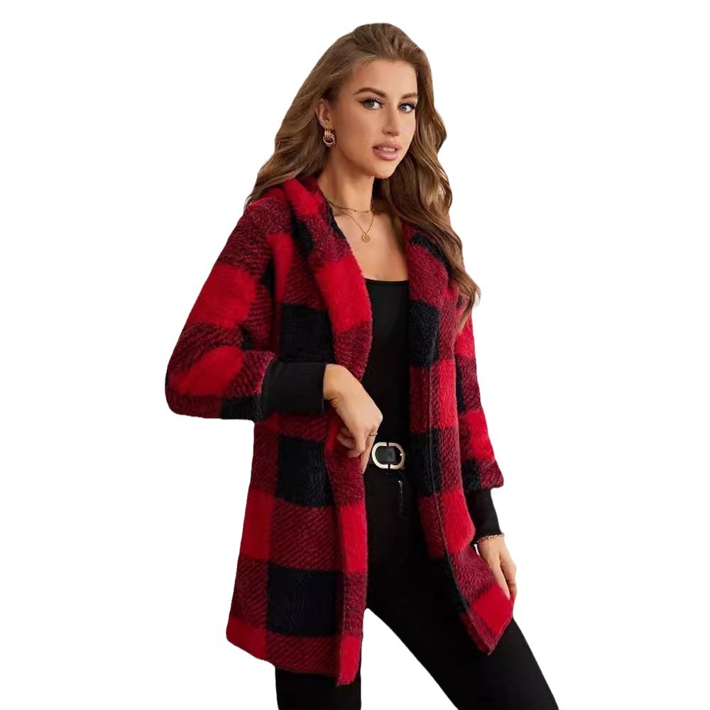 Women's Loose Plaid Fuzzy Cardigan Sweater