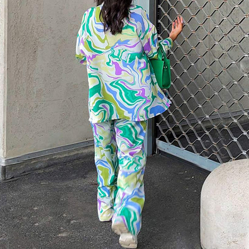 Women's Printed Shirt & Wide-Leg Pants Casual Set