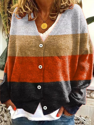 Printed Women's Cardigan Soft Knit Sweater Casual Poncho Coat