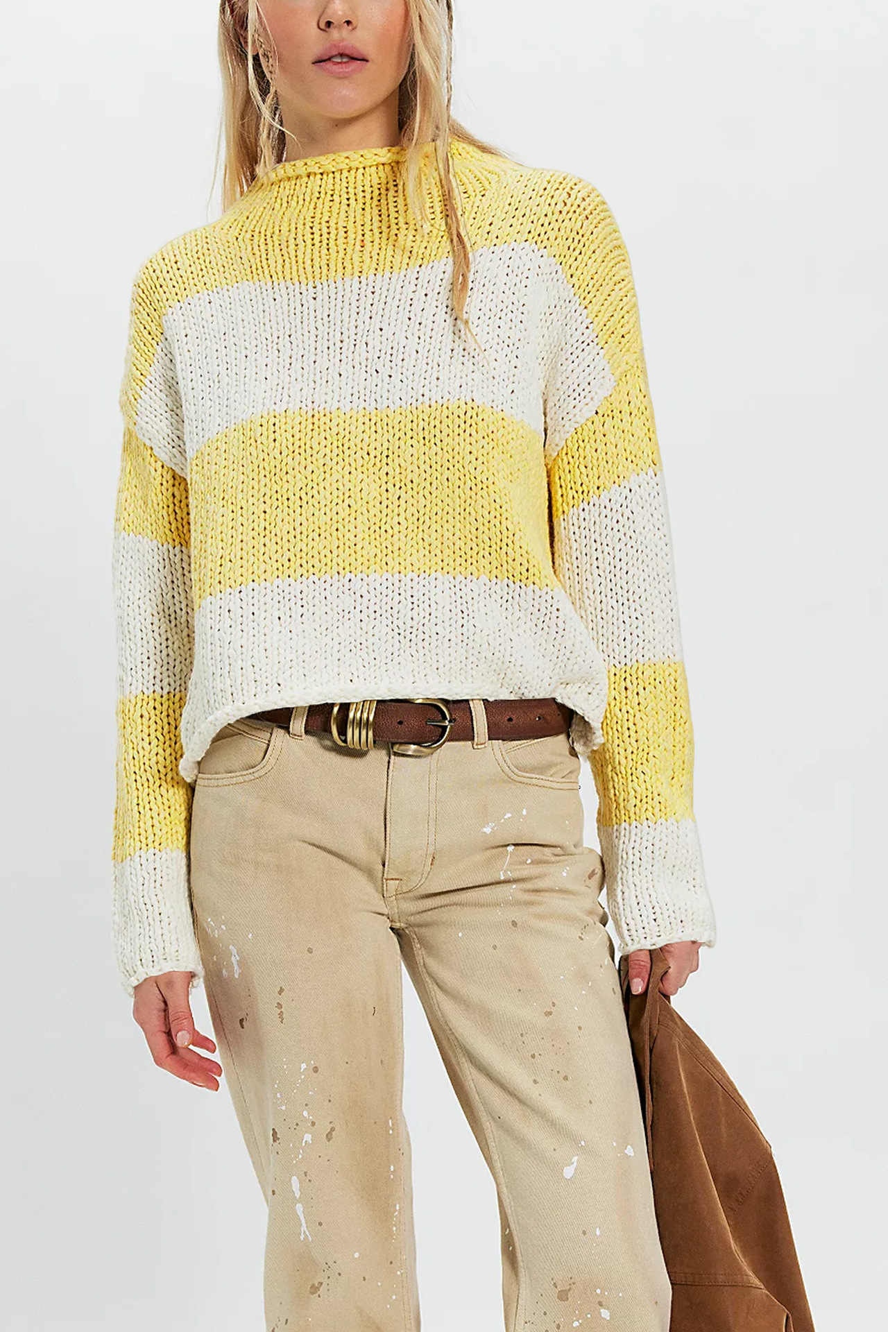 Women's Striped Color-Block Crewneck Knit Sweater
