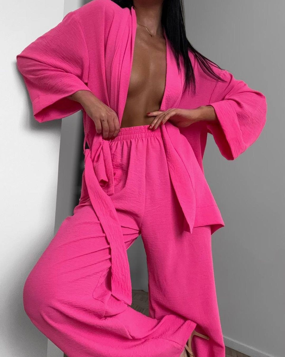 Women's Loose Comfortable 3/4 Sleeve Long Pants Pajama Set Loungewear