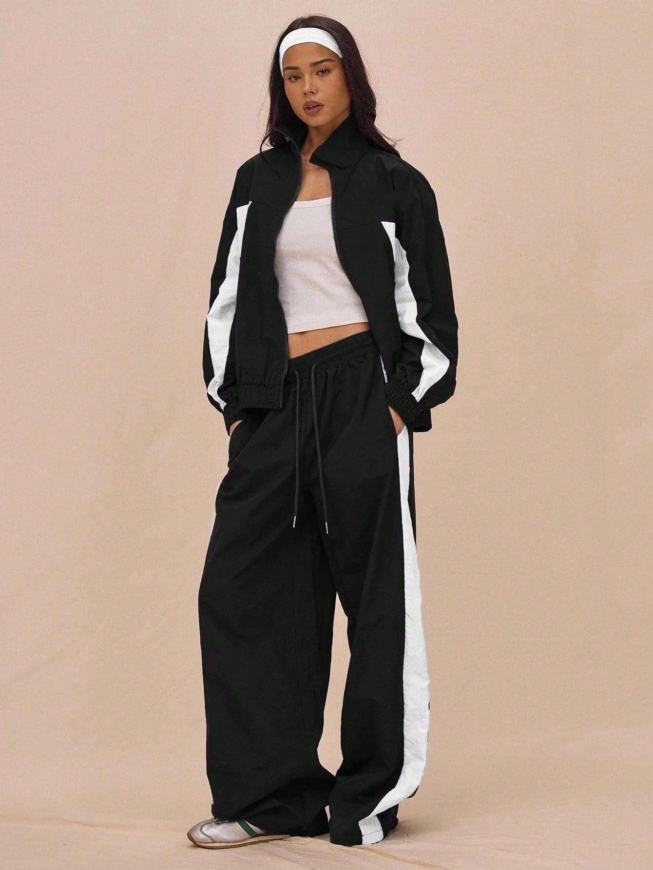 Striped Zip Jacket and Tie-Waist Pants Set