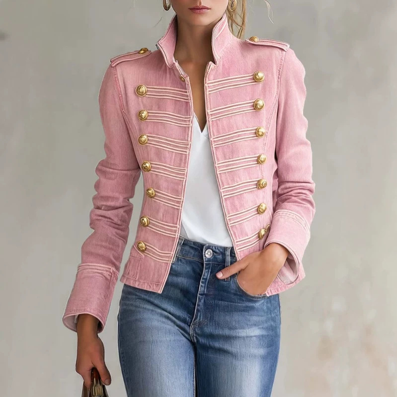 Retro Pink Cropped Denim Jacket