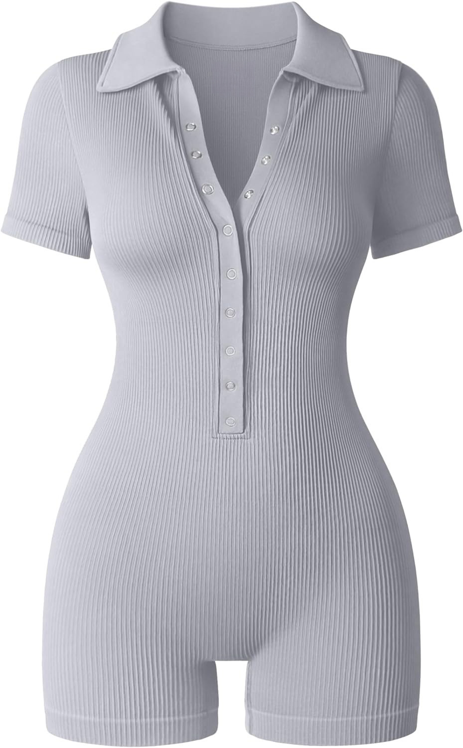 Ribbed V-Neck Women's Yoga Bodysuit with Waist-Cinching Stretch