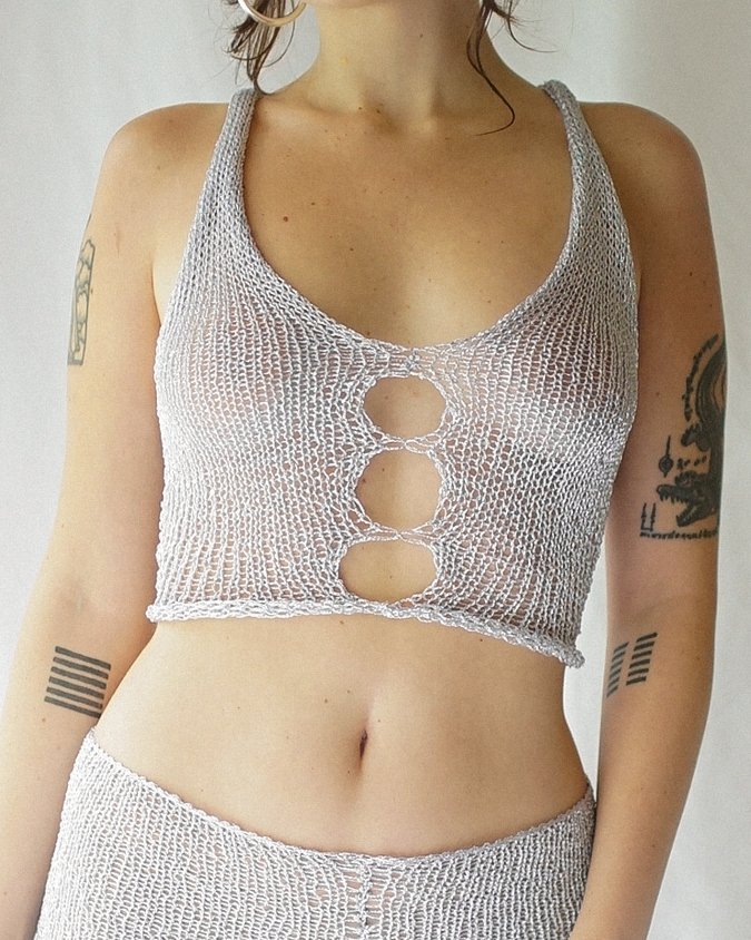 Women's Sexy Sleeveless Hollow Out Crop Top and Shorts Knit Set