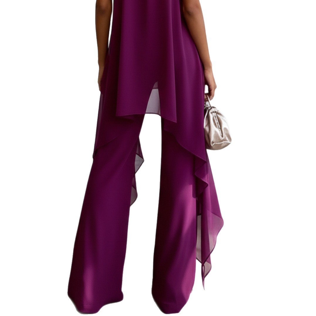 Chiffon Two-Piece Set with Halter Sleeves