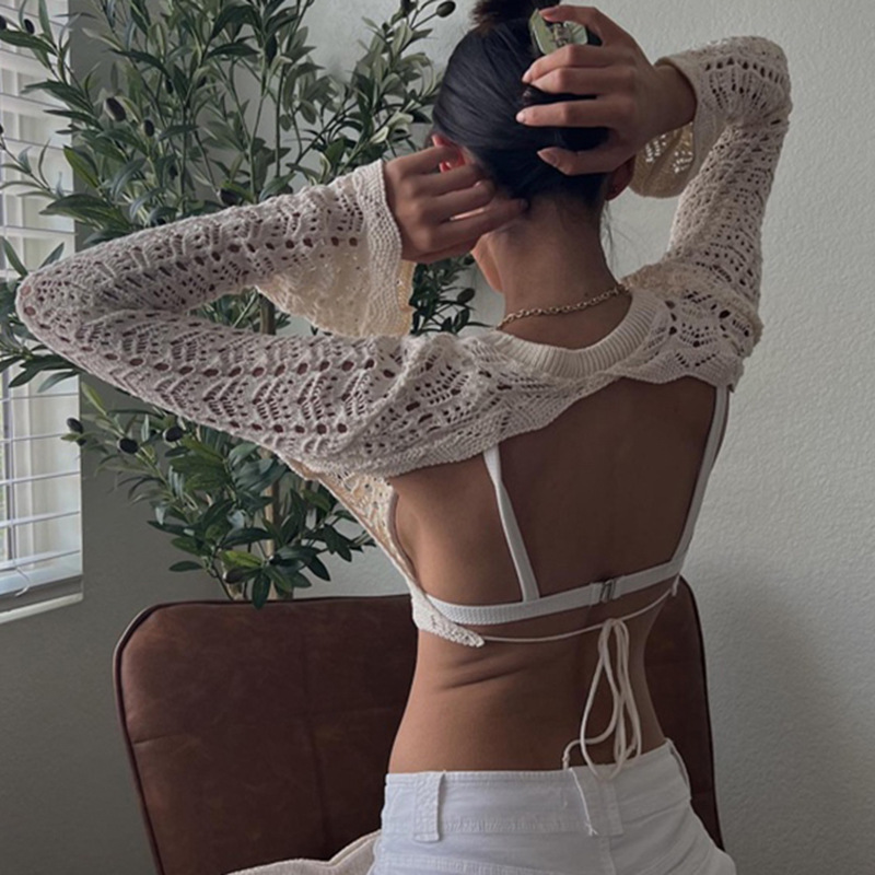 Sexy Sheer Mesh Knit Hollow-Out Beach Cover-Up Dress
