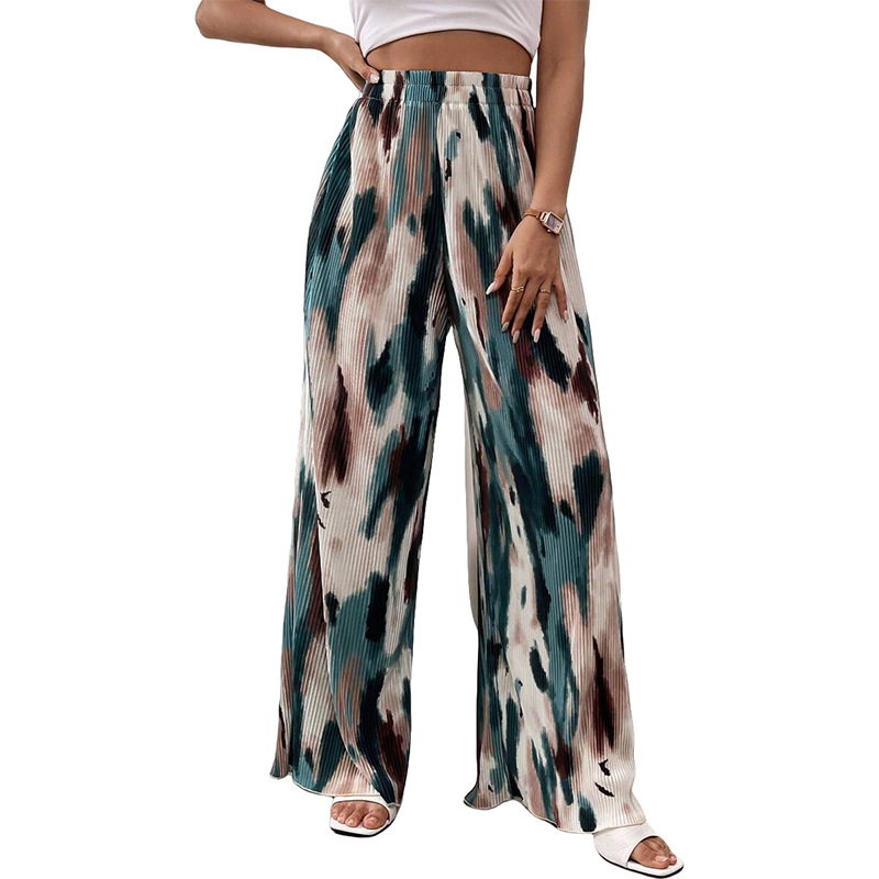 Tie-Dye Ice Silk Wide-Leg Pants High Waist Printed
