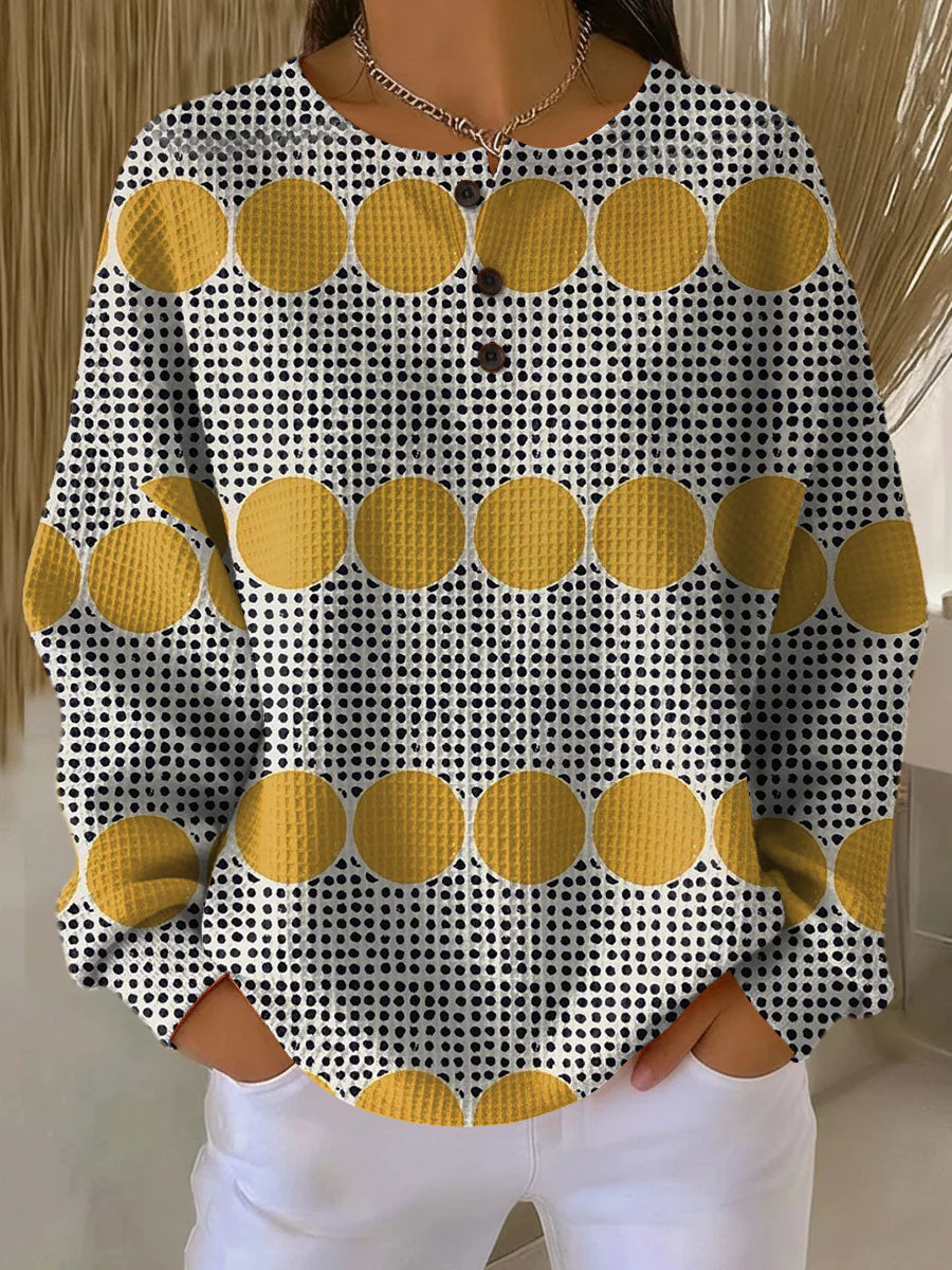 Women's Plaid Tree Floral Polka Dot Print Button Sweatshirt