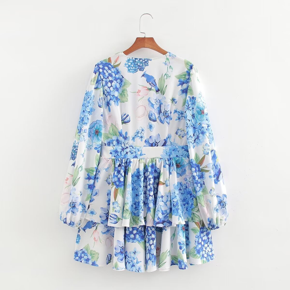 Women's V-Neck Floral Print Long Sleeve Midi Dress