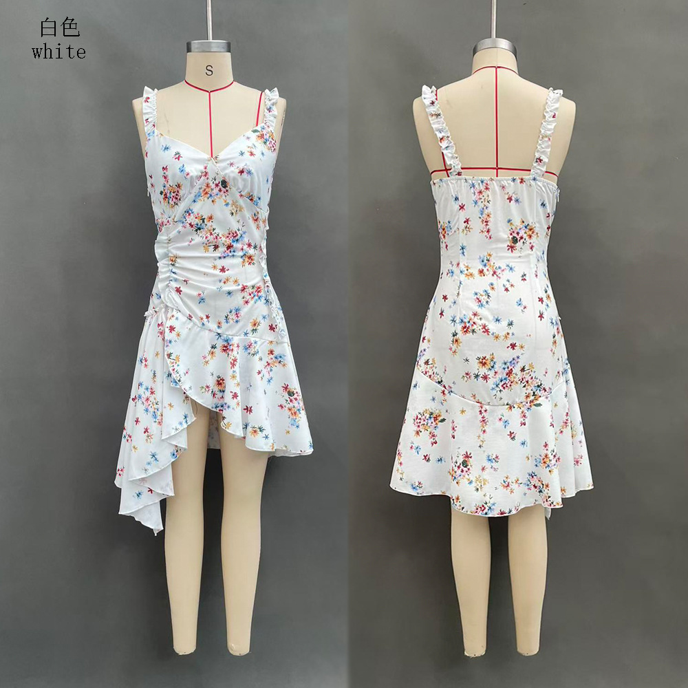 Floral Print V-Neck Cami Dress with Ruffle Trim