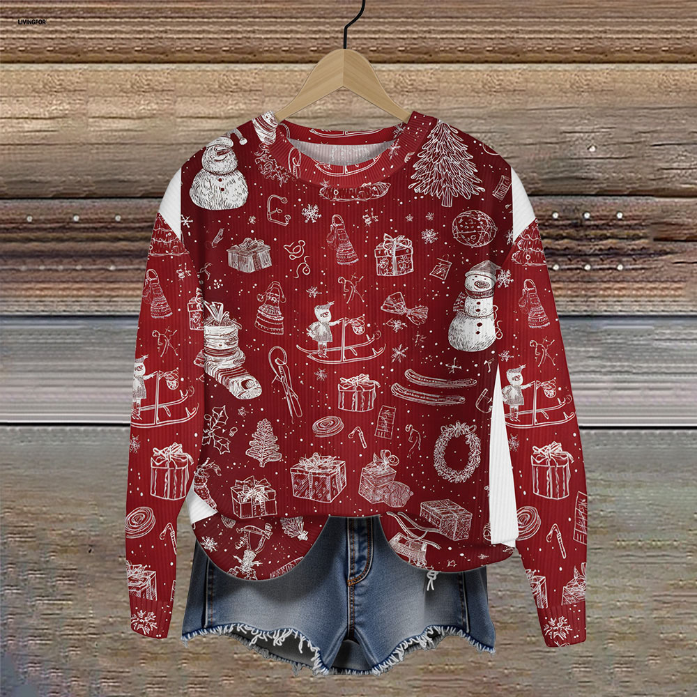 Women's Leaf Snowflake Forest Tree Print Crewneck Sweatshirt