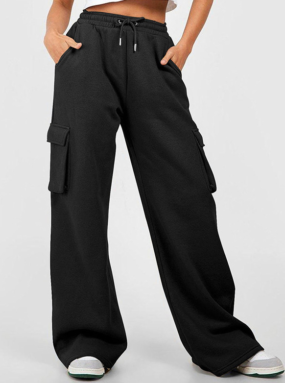 Women's Straight-Leg Loose Casual Pants Polyester Spandex High Waist