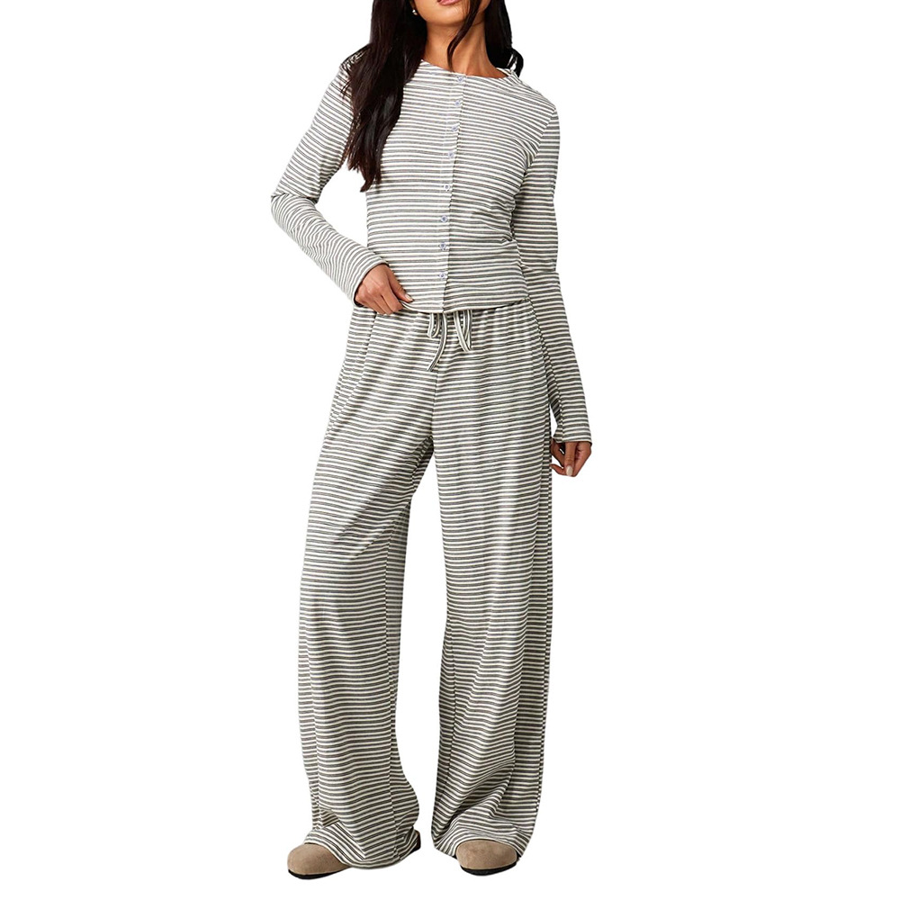 Women's Striped Long Sleeve Top and Pants Casual Y2K Set