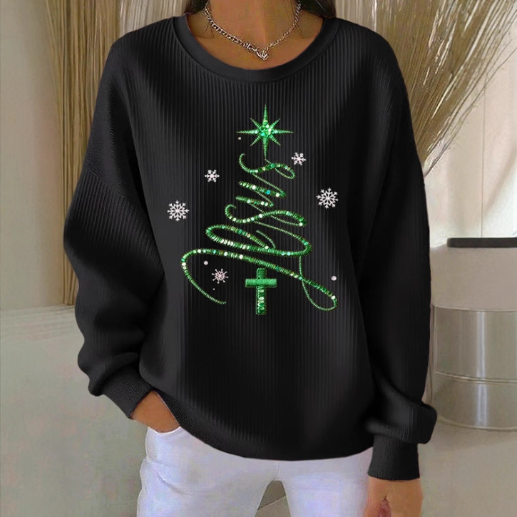 Women's Forest Tree Snowflake Print Crewneck Sweatshirt