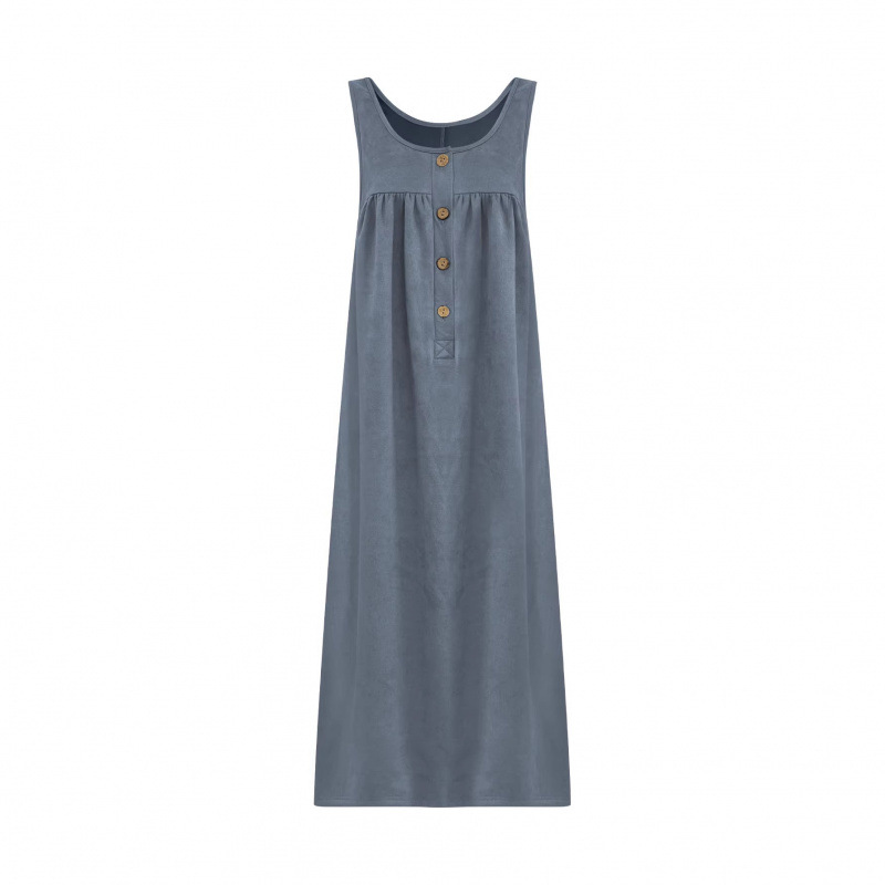 Women's Sleeveless Button A-Line Loose Long Dress Casual
