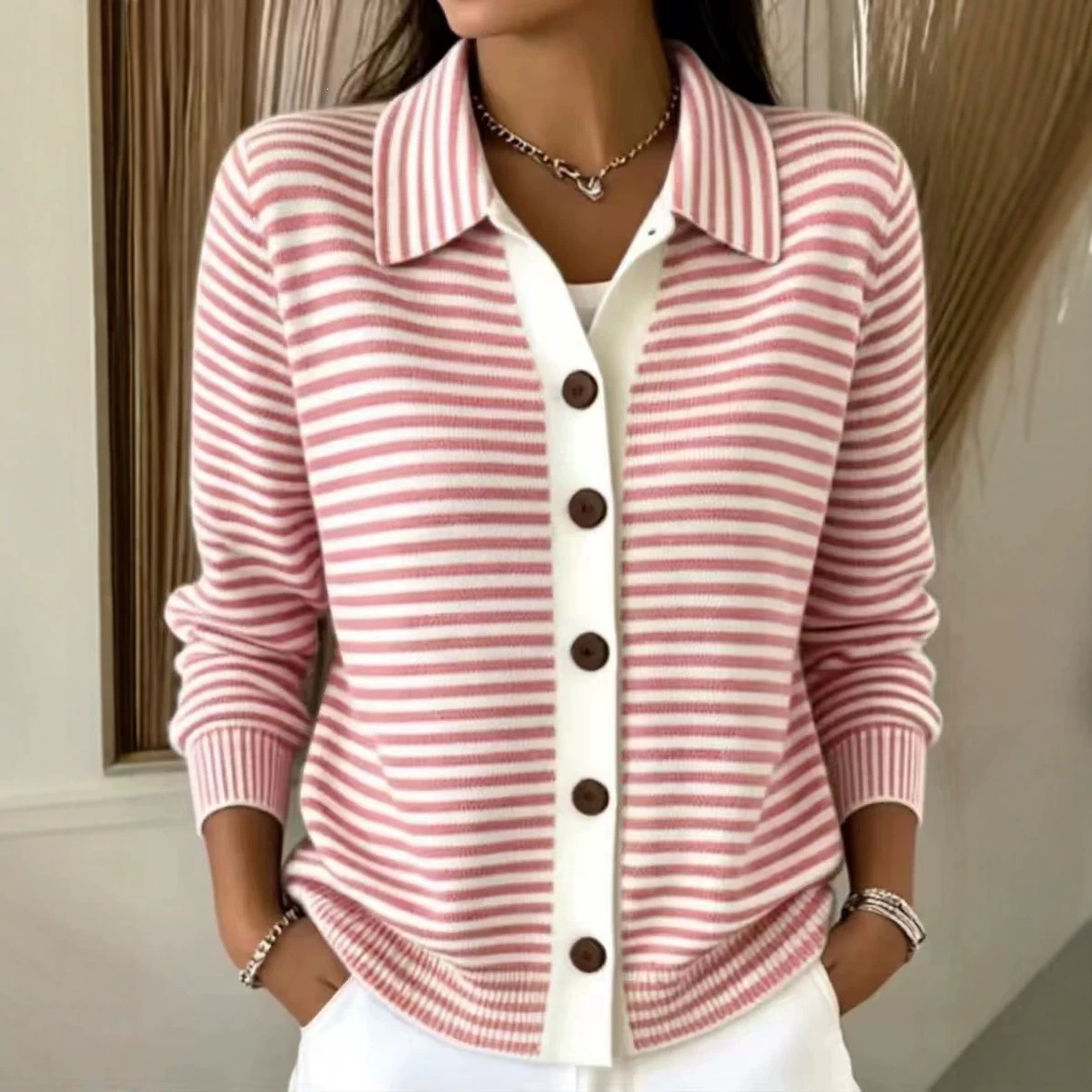 Striped Button Knit Cardigan Sweater