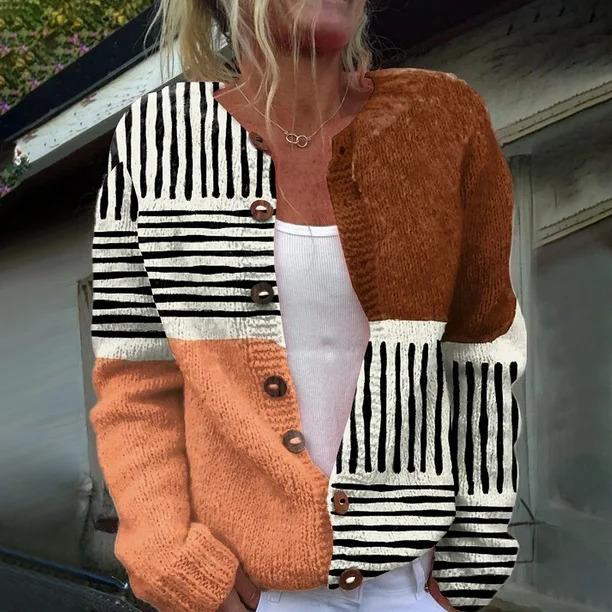 Women's Tribal Totem Print Button Cardigan Sweater