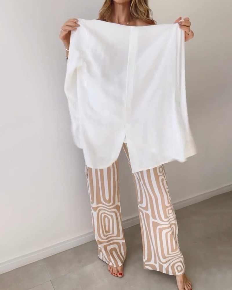 Women's Digital Print Shirt and Wide-Leg Pants Two-Piece Set
