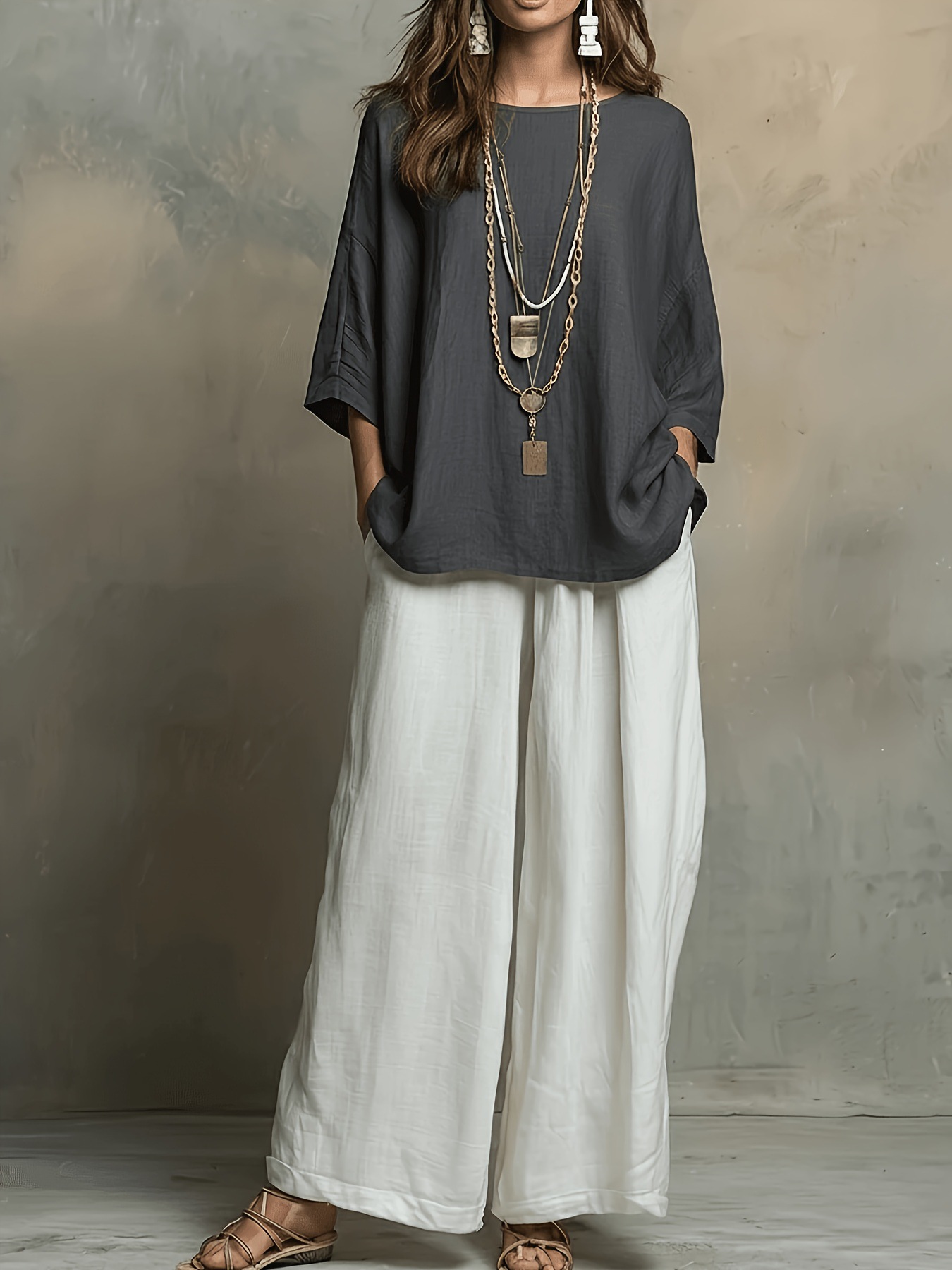 Boho Color-Block Loose Casual Vacation Two-Piece Set for Women